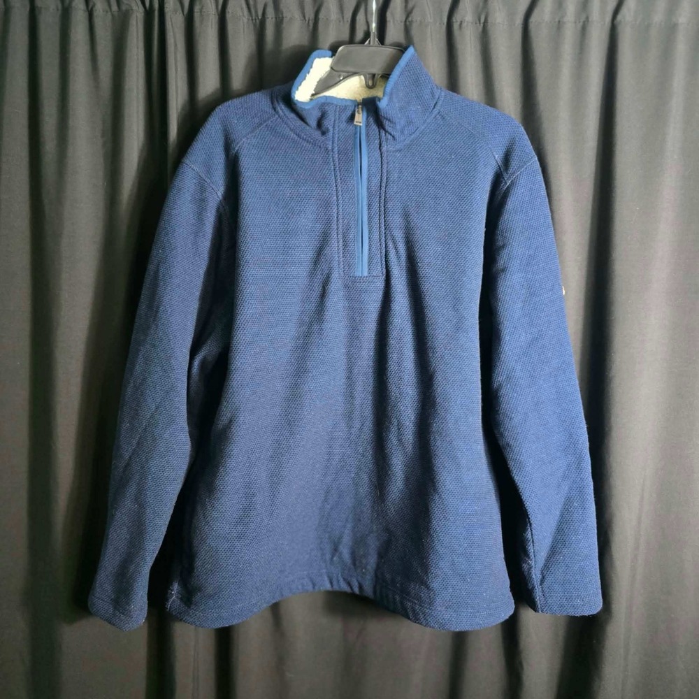 Orvis Mens Navy Blue Textured Sherpa Lined Quarter Zip Pullover Sweater Large